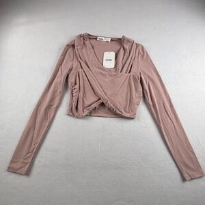 NWT Elodie Dusty Pink Long Sleeve Wrap Front Crop Top Womens L Ruched Y2K